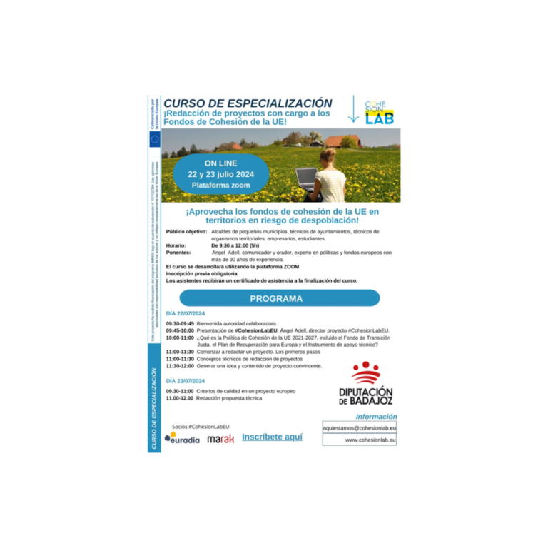Diputación de Badajoz colabora en el `Curso de especialización para redactar proyectos con Fondos Europeos´