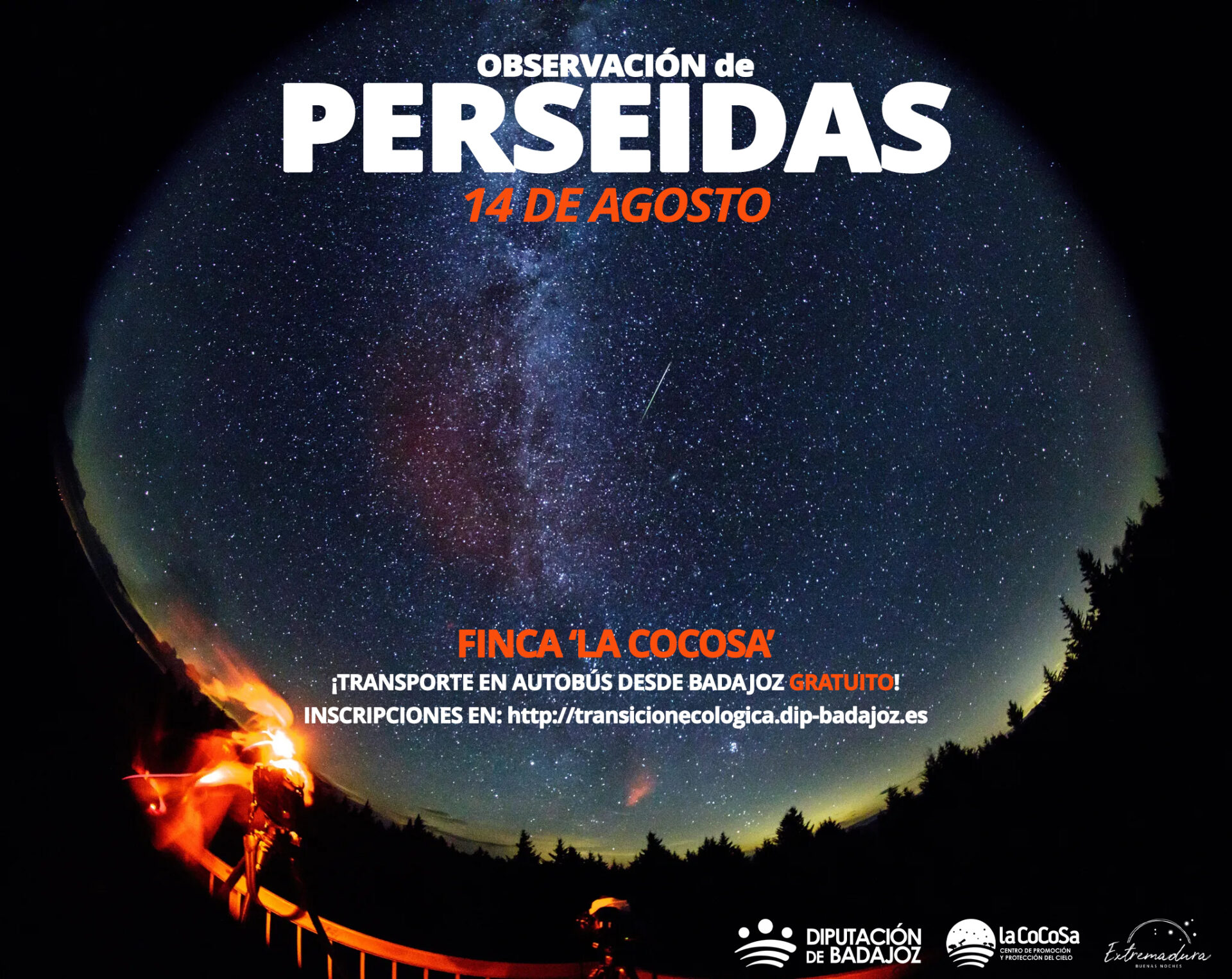 El espectáculo de las Perseidas se podrá ver desde la Finca La Cocosa el próximo 14 de agosto