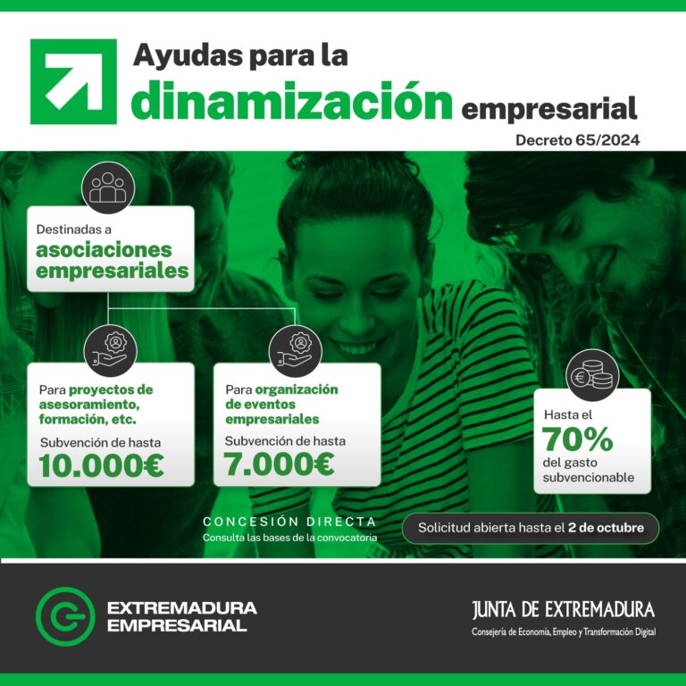 La Junta de Extremadura abre la convocatoria de las Ayudas para la Dinamización Empresarial