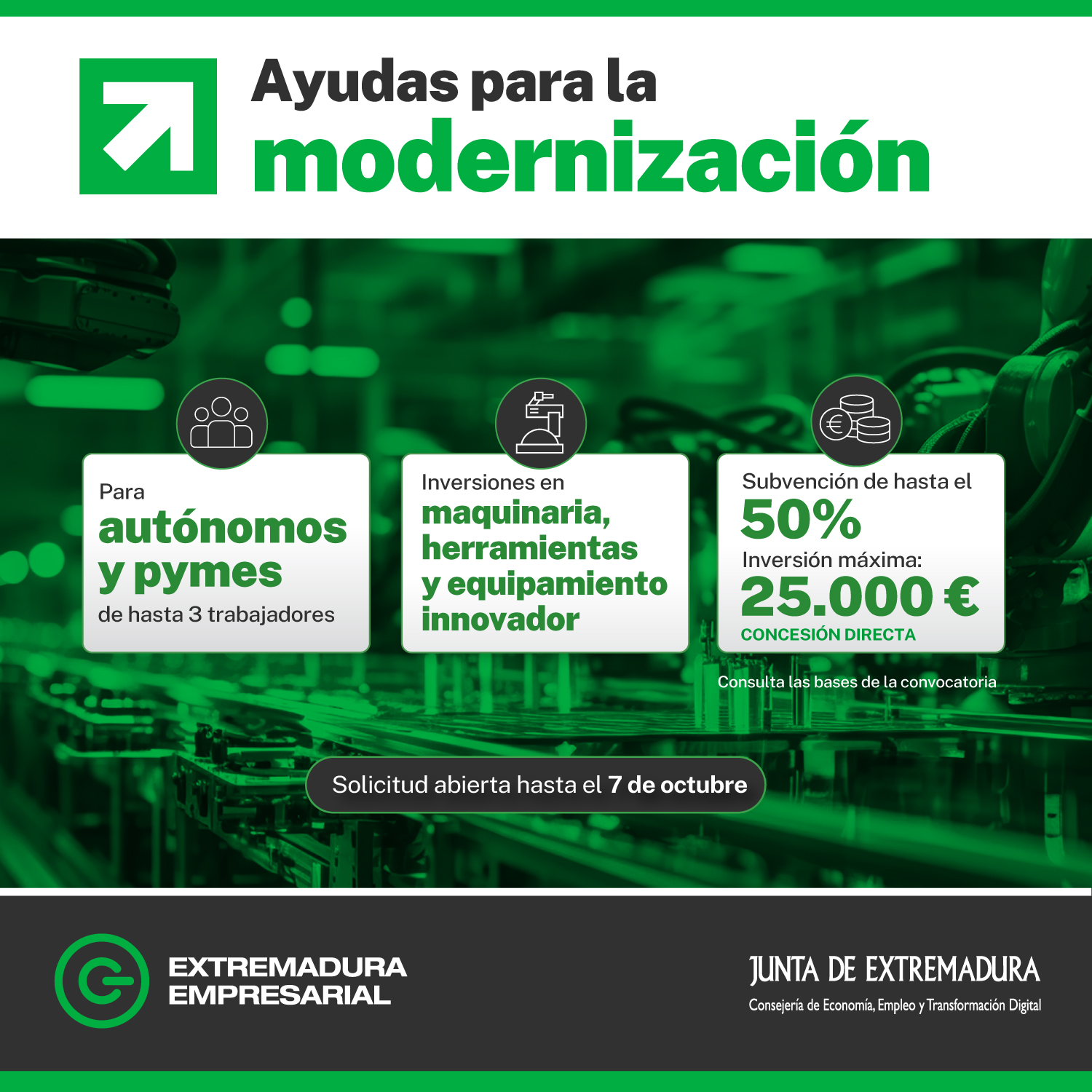 La Junta de Extremadura abre la convocatoria de las ayudas a la modernización para empresas y autónomos