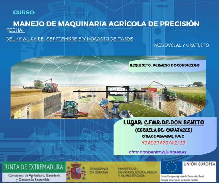 El CFMR de Don Benito imparte desde el próximo lunes un curso de manejo de maquinaria agrícola de precisión