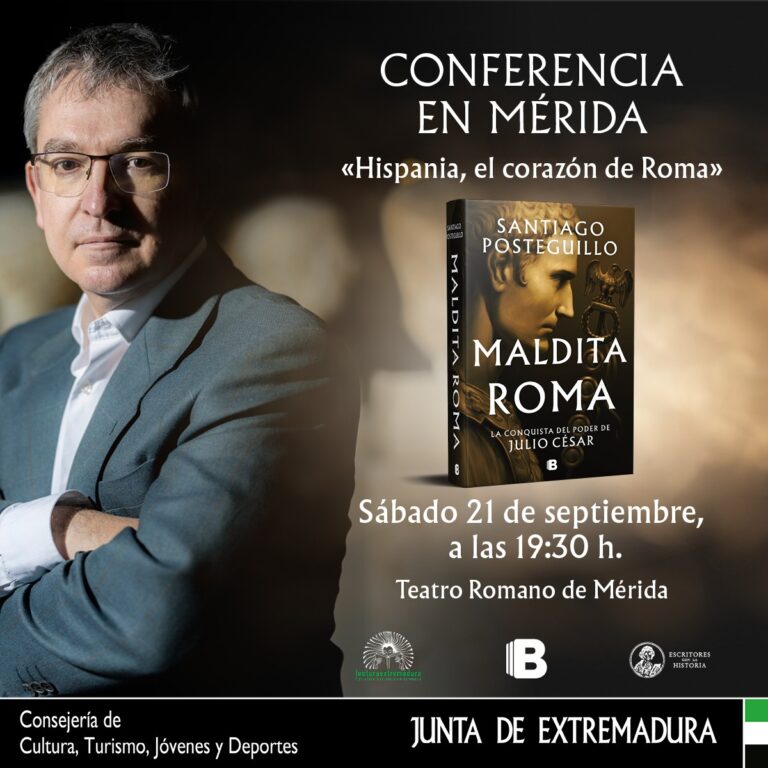 El escritor Santiago Posteguillo ofrece una conferencia en el Teatro Romano de Mérida bajo el título ‘Hispania, el corazón de Roma’