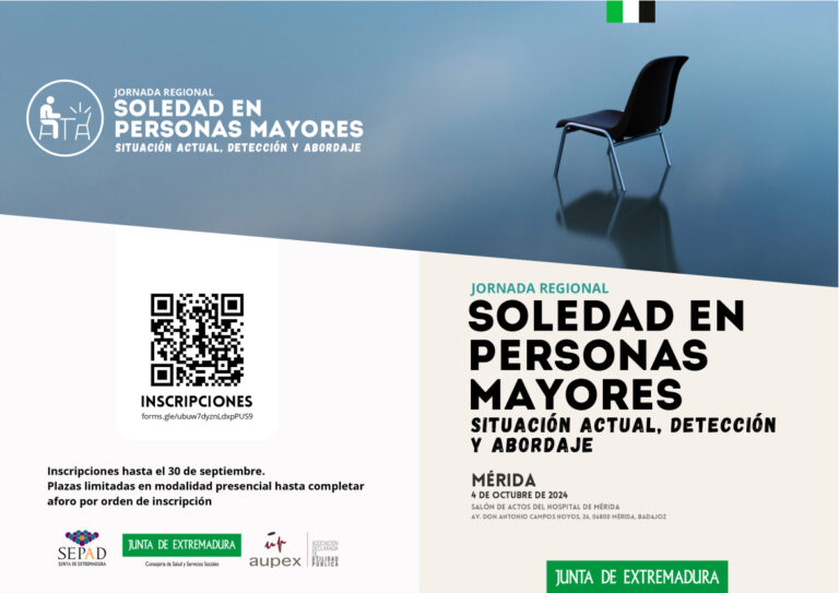 El SEPAD celebrará en Mérida la Jornada Regional “Soledad en Personas Mayores: situación actual, detección y abordaje”