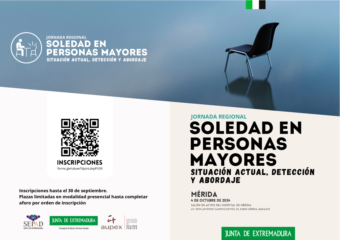 El SEPAD celebrará en Mérida la Jornada Regional “Soledad en Personas Mayores: situación actual, detección y abordaje”
