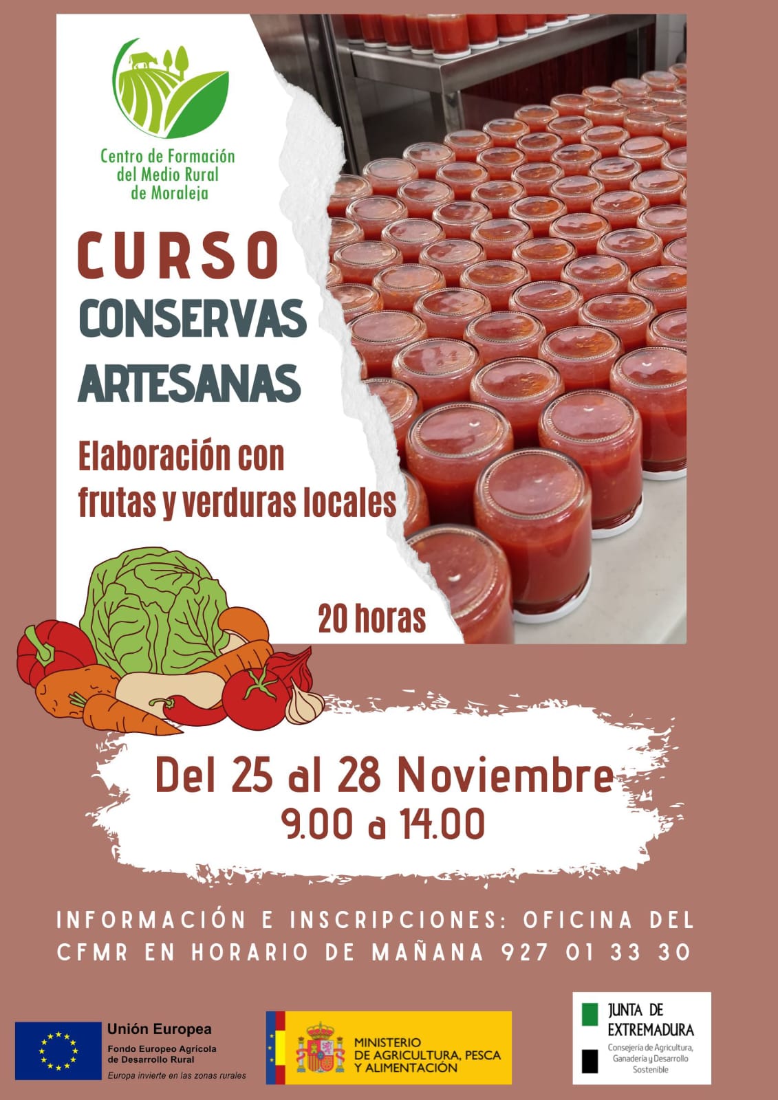 El Centro de Formación del Medio Rural de Moraleja acoge del 25 al 28 de noviembre un curso para elaborar conservas artesanas