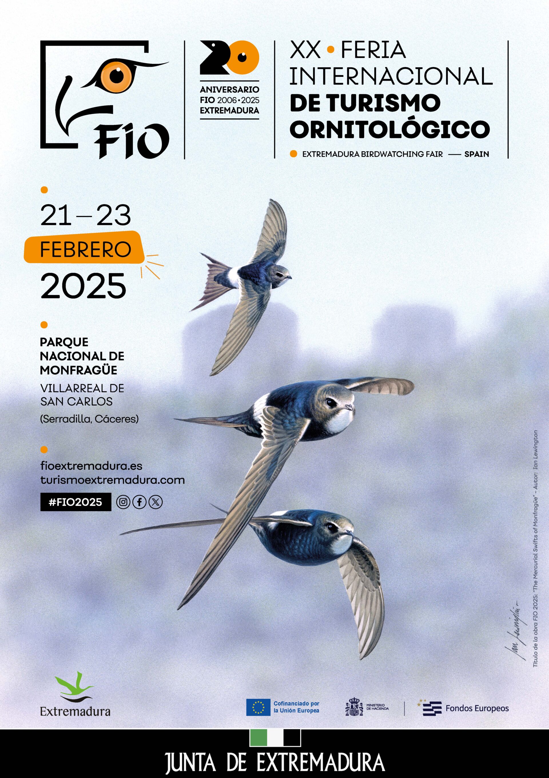 Extremadura celebra el 20º Aniversario de FIO con cartel exclusivo de Ian Lewington, uno de los artistas ornitológicos más prestigiosos del mundo