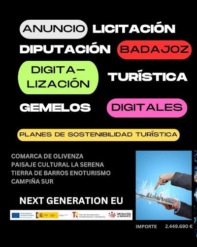 La Diputación de Badajoz licita gemelos digitales para uso turístico y actuaciones de digitalización turística