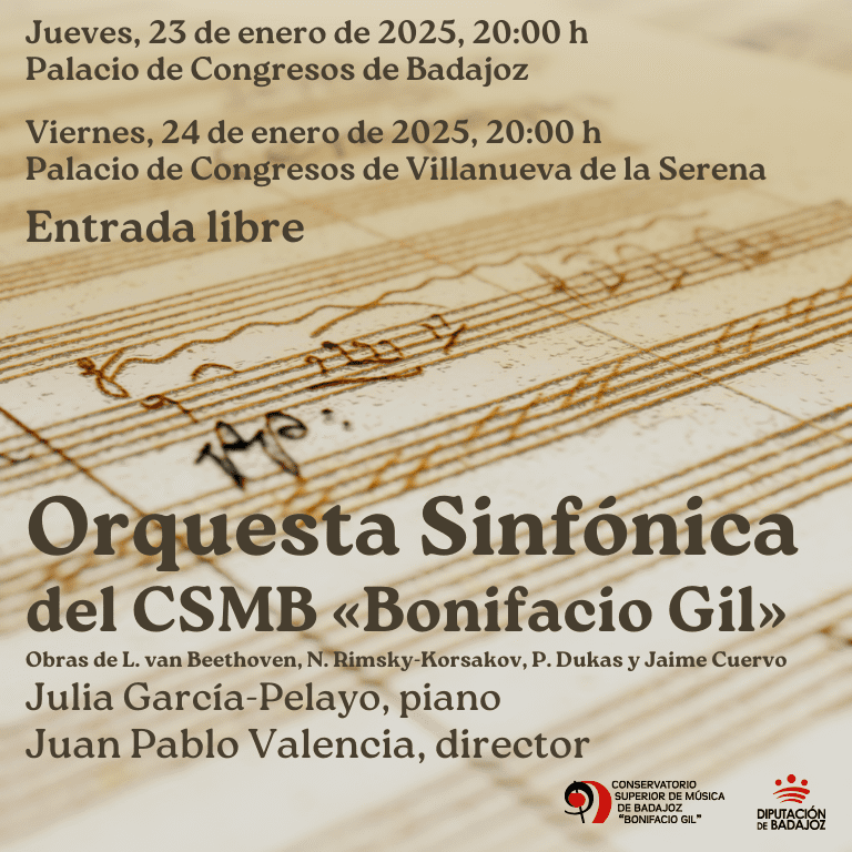 La Orquesta Sinfónica del ‘Bonifacio Gil’ comienza el 2025 dándose cita en Badajoz y en Villanueva de la Serena