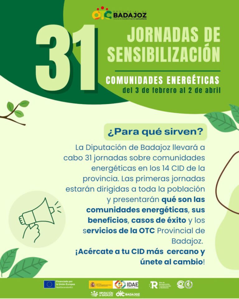 La OTC Provincial de Badajoz pone en marcha 31 jornadas para impulsar comunidades energéticas en la provincia