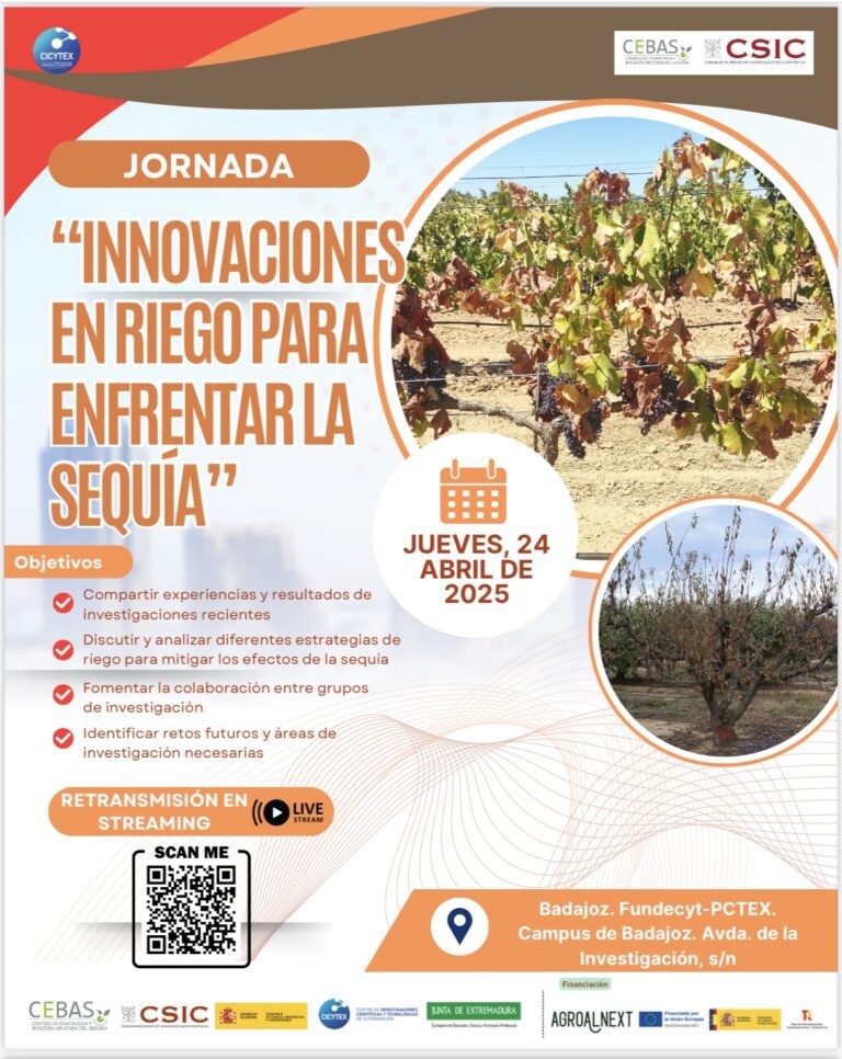 CICYTEX y CEBAS-CSIC organizan una jornada sobre ‘Innovaciones en riego para enfrentar la sequía’ en Badajoz