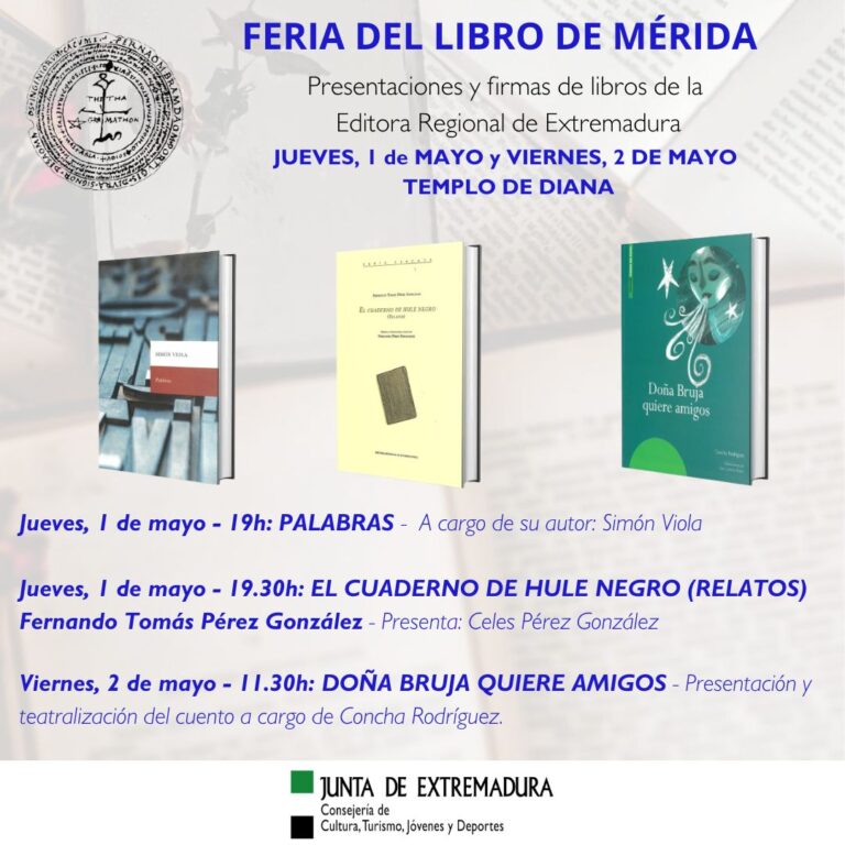 La Editora Regional de Extremadura participa en la Feria del Libro de Mérida con tres presentaciones en su caseta