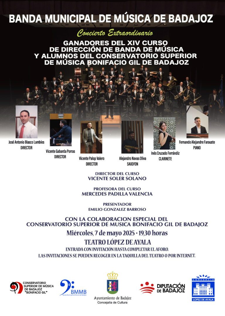 Concierto extraordinario de tres solistas del ‘Bonifacio Gil’ con la Banda Municipal de Música de Badajoz