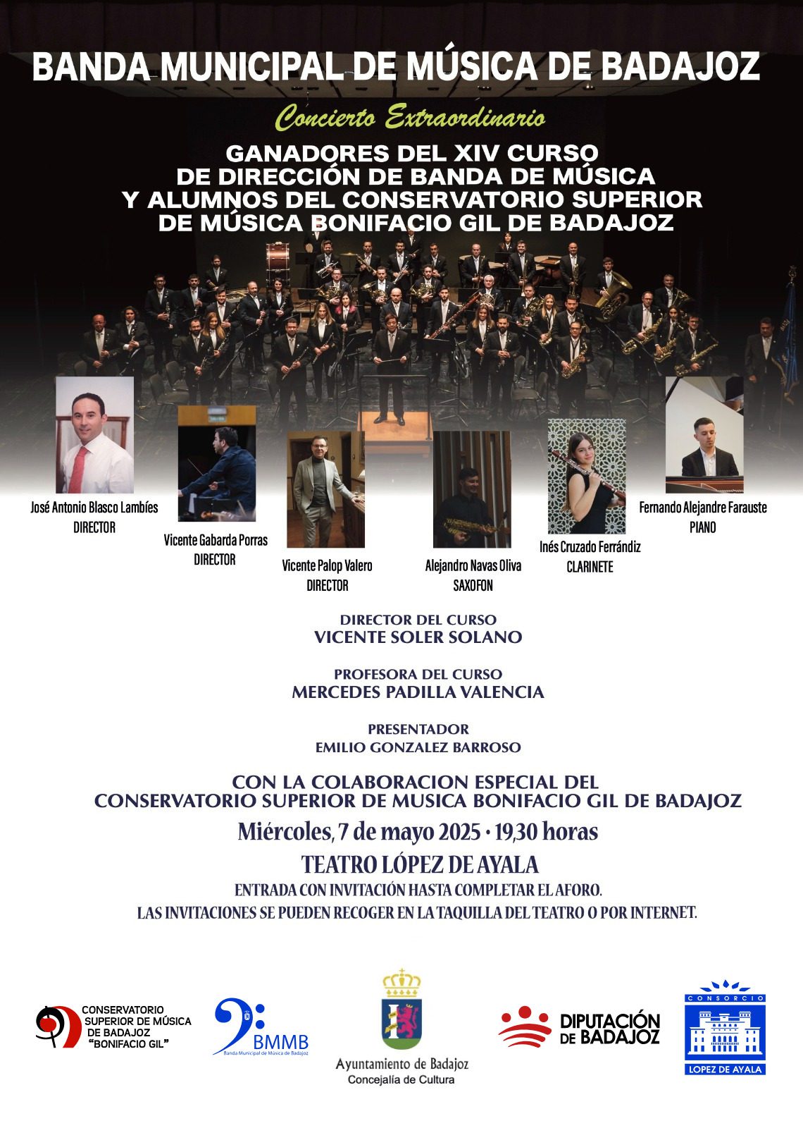 Concierto extraordinario de tres solistas del ‘Bonifacio Gil’ con la Banda Municipal de Música de Badajoz