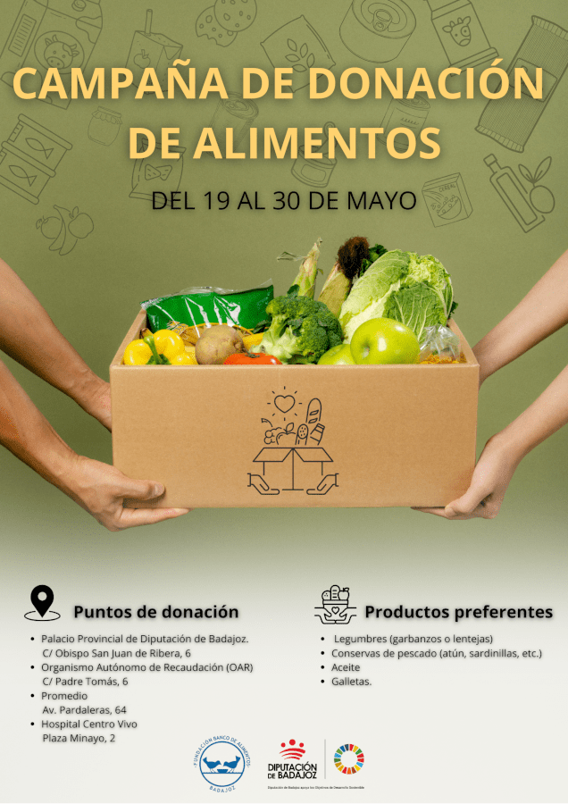 La Diputación organiza su tercera campaña de donación de alimentos que se desarrollará del 19 al 30 de mayo