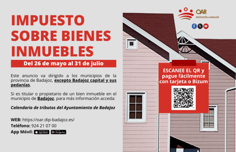 Abierto el periodo voluntario de pago del Impuesto sobre Bienes Inmuebles (IBI) desde el 26 de mayo hasta el 31 de julio