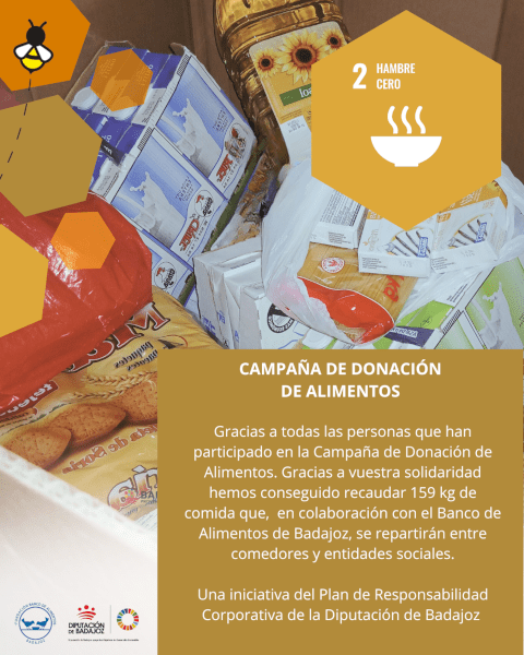La Diputación de Badajoz ha recaudado 159 kilos de alimentos en la campaña de donación llevada a cabo en sus sedes en el mes de mayo