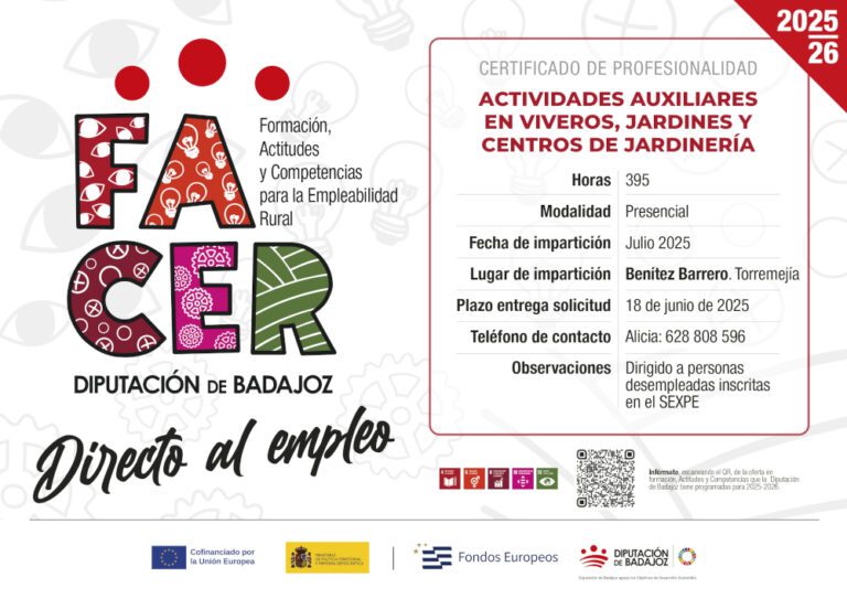 La Diputación de Badajoz mejora la cualificación profesional y empleabilidad en zonas rurales con una acción formativa en Torremejía