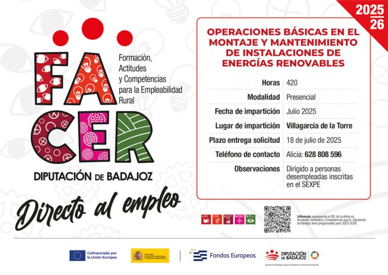La Diputación de Badajoz impulsa el empleo verde con una nueva formación en energías renovables
