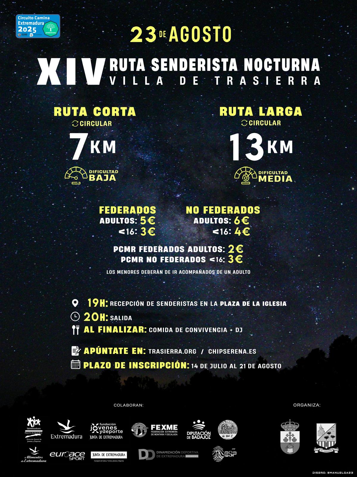 La XIV Ruta Senderista Nocturna ‘Villa de Trasierra’ ya tiene abiertas sus inscripciones