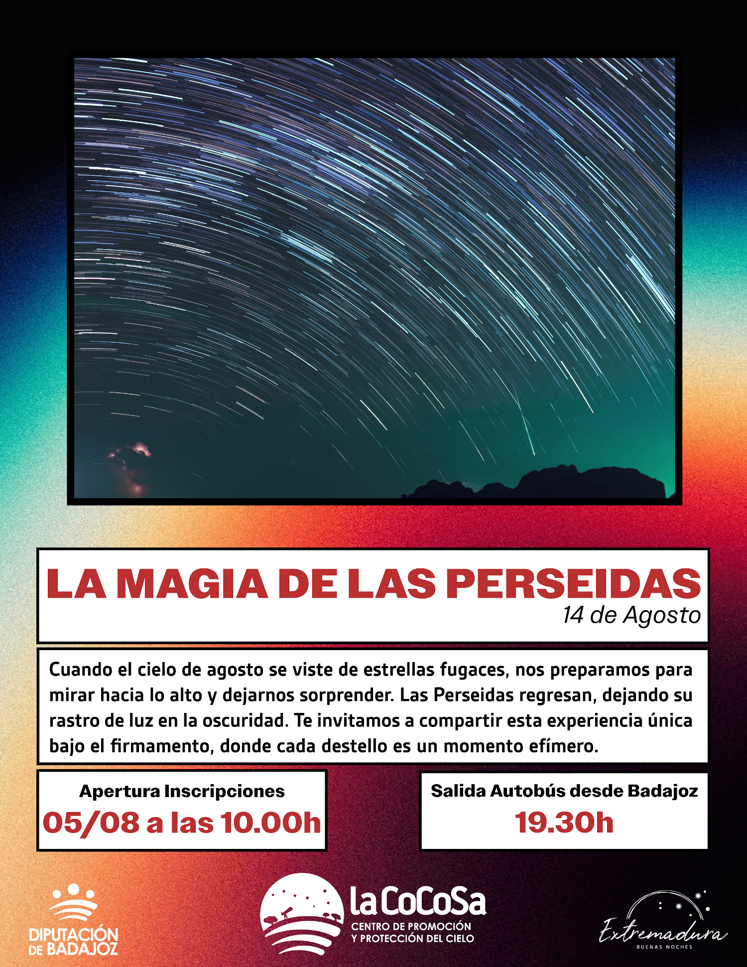 La lluvia de perseidas centrará la próxima observación astronómica de la Diputación de Badajoz