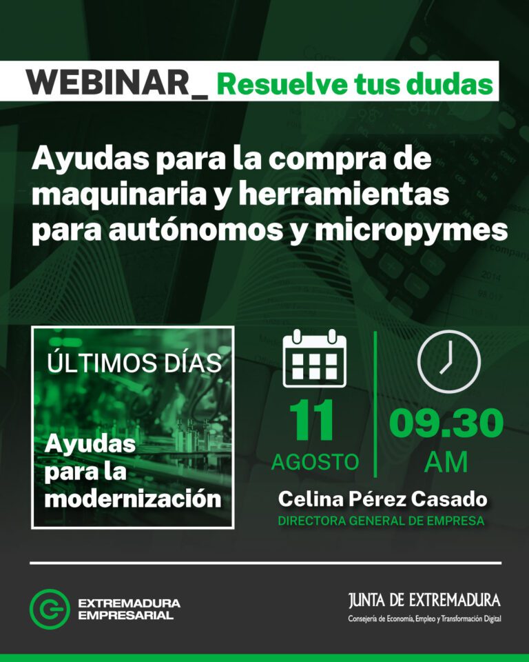 Empresa organiza una jornada informativa online sobre las ayudas para la adquisición de maquinaria, equipos y herramientas