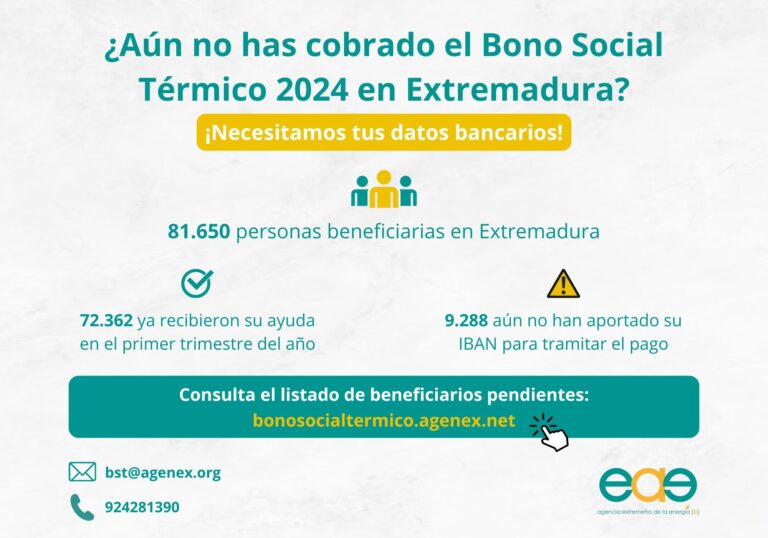 AGENEX busca a más de 9.000 extremeños que aún no han cobrado el Bono Social Térmico por falta de datos