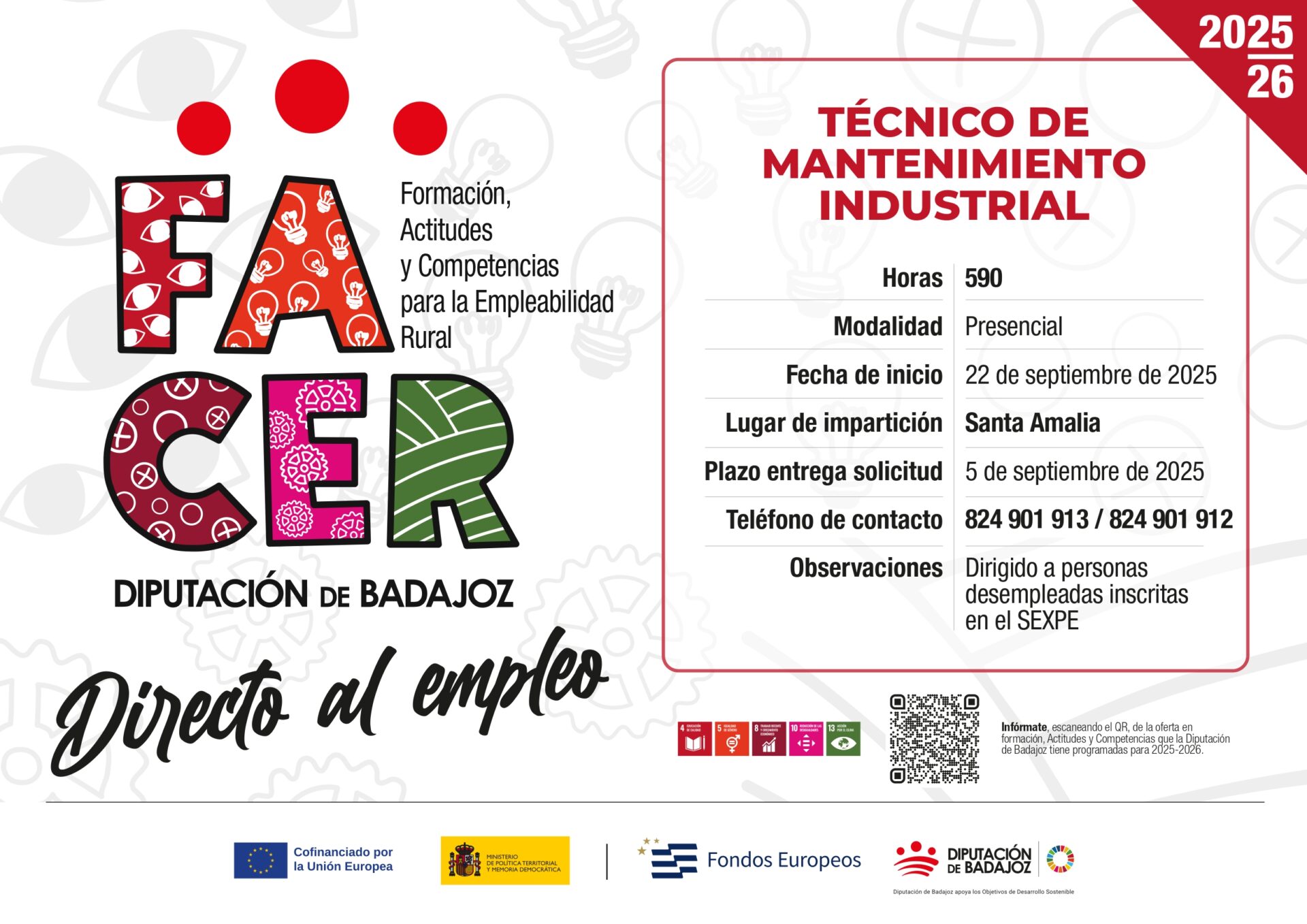 La Diputación de Badajoz impulsa la cualificación en mantenimiento industrial con una acción formativa del Proyecto FACER