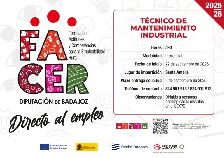 La Diputación de Badajoz impulsa la cualificación en mantenimiento industrial con una acción formativa del Proyecto FACER