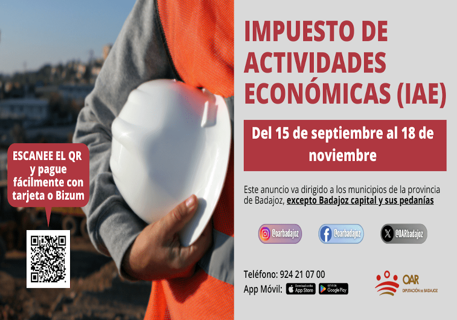 Abierto el periodo voluntario de pago del Impuesto sobre Actividades Económicas (IAE) desde el 15 de septiembre hasta el 18 de noviembre