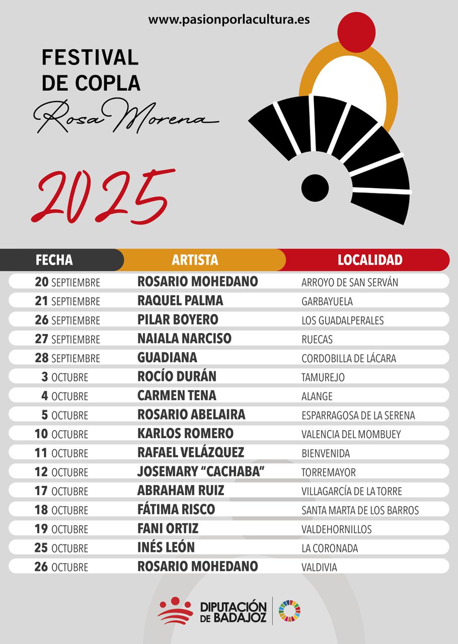 El Festival de Copla ‘Rosa Morena’ estará en 16 municipios de Badajoz