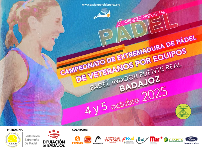 El Campeonato de Extremadura de Pádel de Veteranos por Equipos cierra este fin de semana el Circuito anual de la Diputación