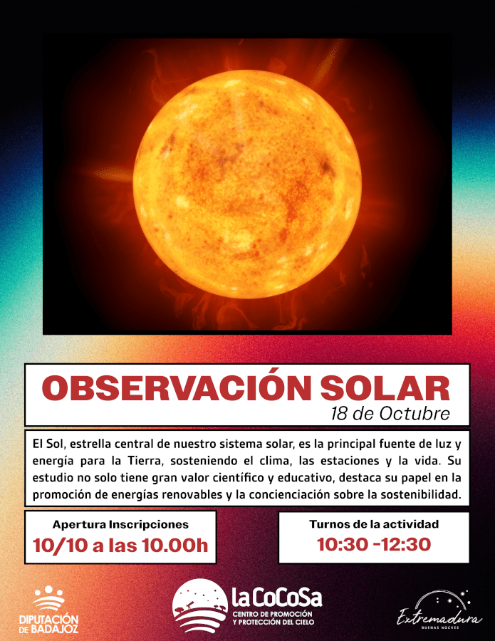 La Diputación de Badajoz invita a descubrir el Sol en una observación astronómica en La Cocosa