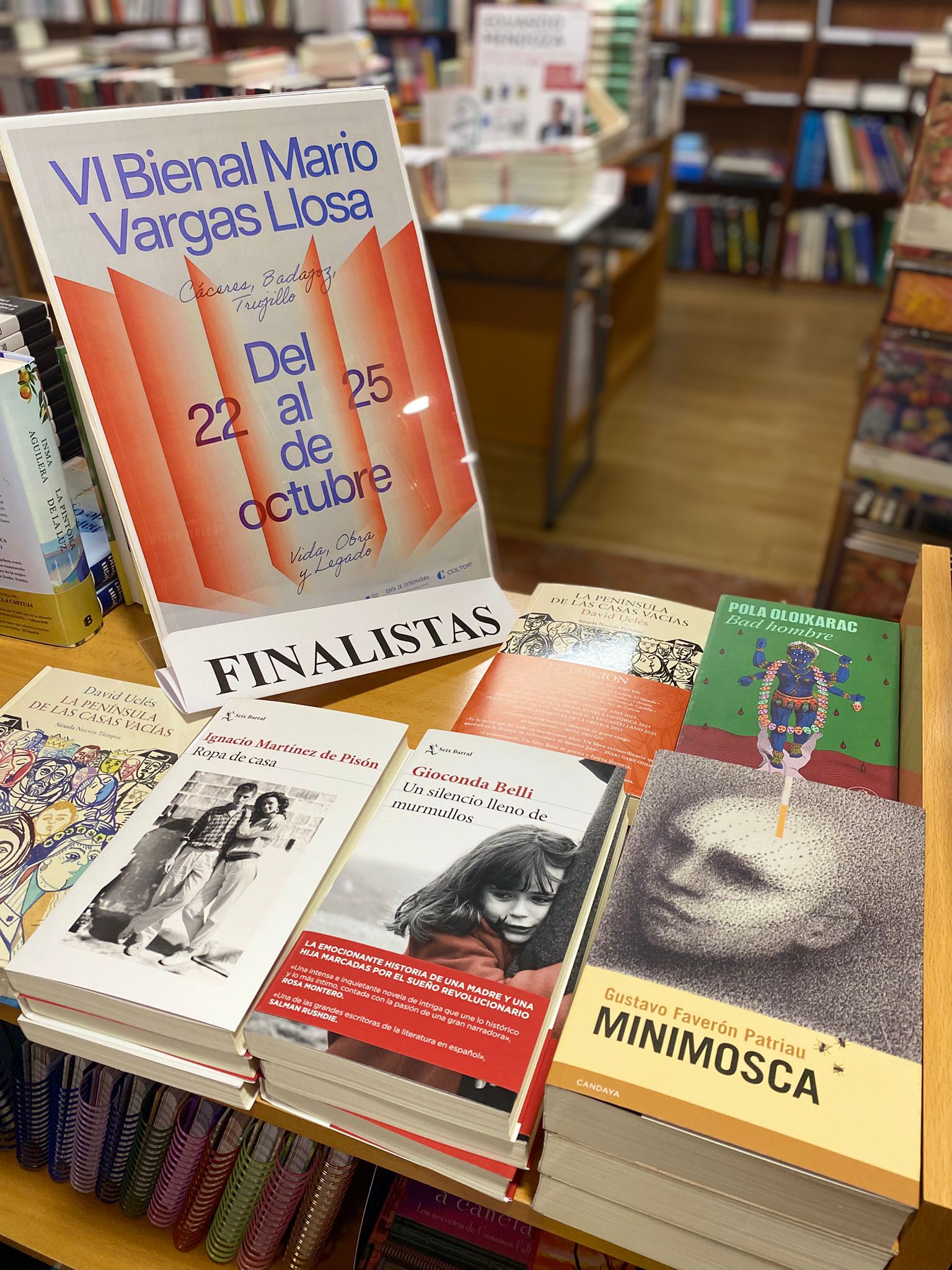 Ocho artistas llenan de arte las librerías de Extremadura con  motivo de la VI Bienal Mario Vargas Llosa
