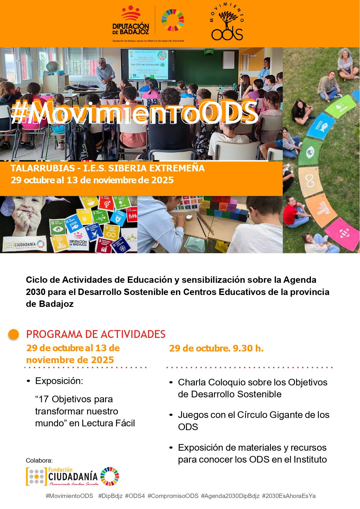 El proyecto #MovimientoODS retoma su actividad para acercar los valores de la Agenda 2030 a la juventud a través de los institutos de Secundaria