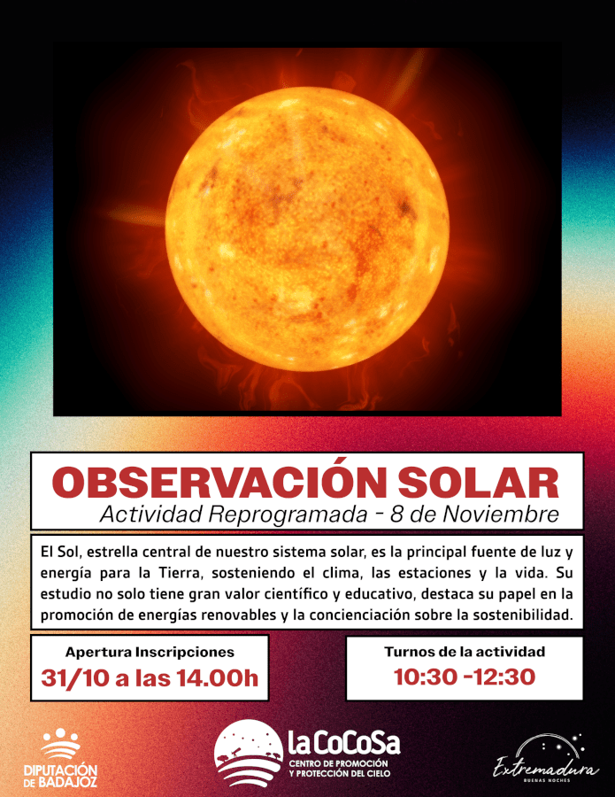 La Diputación de Badajoz reprograma la observación solar en La Cocosa para el 8 de noviembre