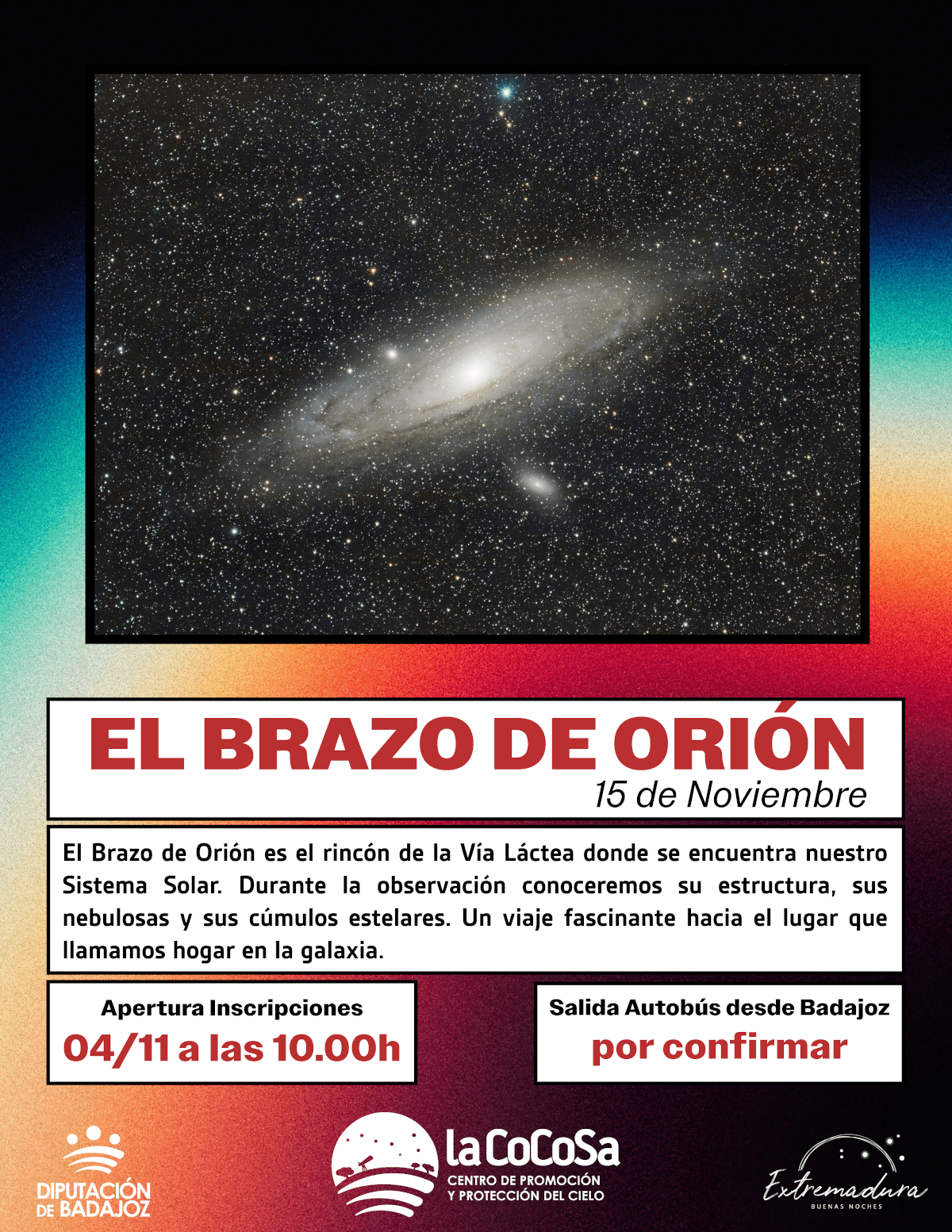 El Brazo de Orión y la lluvia de Leónidas se podrán observar el 15 de noviembre desde la Finca La Cocosa