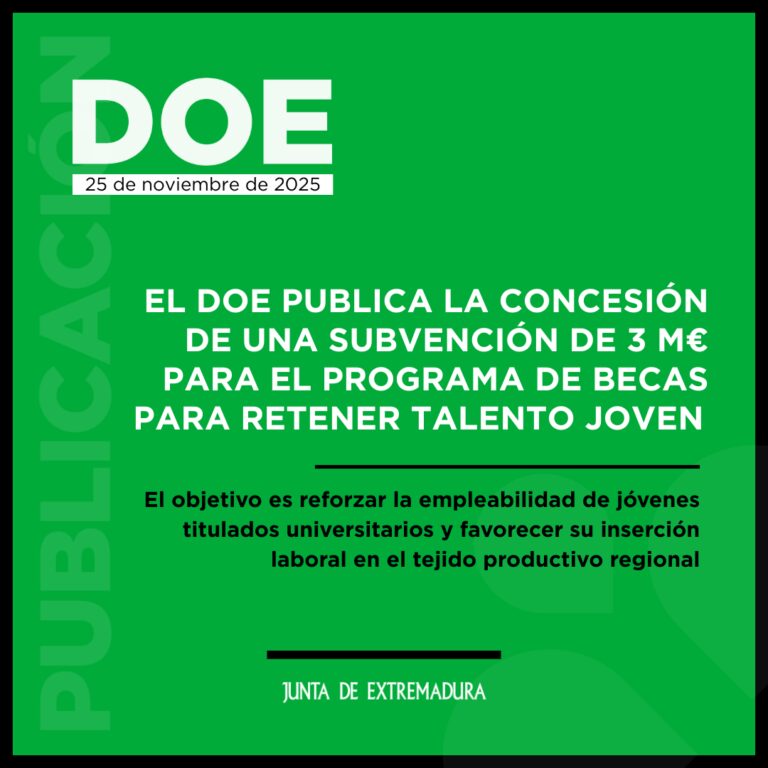El DOE publica la concesión de una subvención de 3 millones de euros para el programa de becas para retener talento joven universitario
