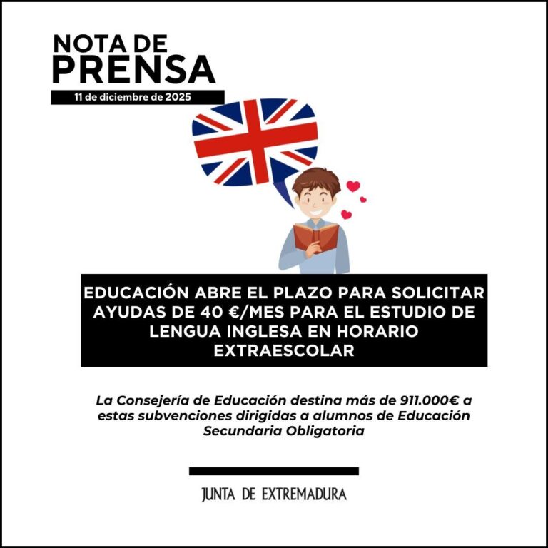 Abierto el plazo de solicitud de las ayudas de 40 euros al estudio de inglés en horario extraescolar para el alumnado de ESO