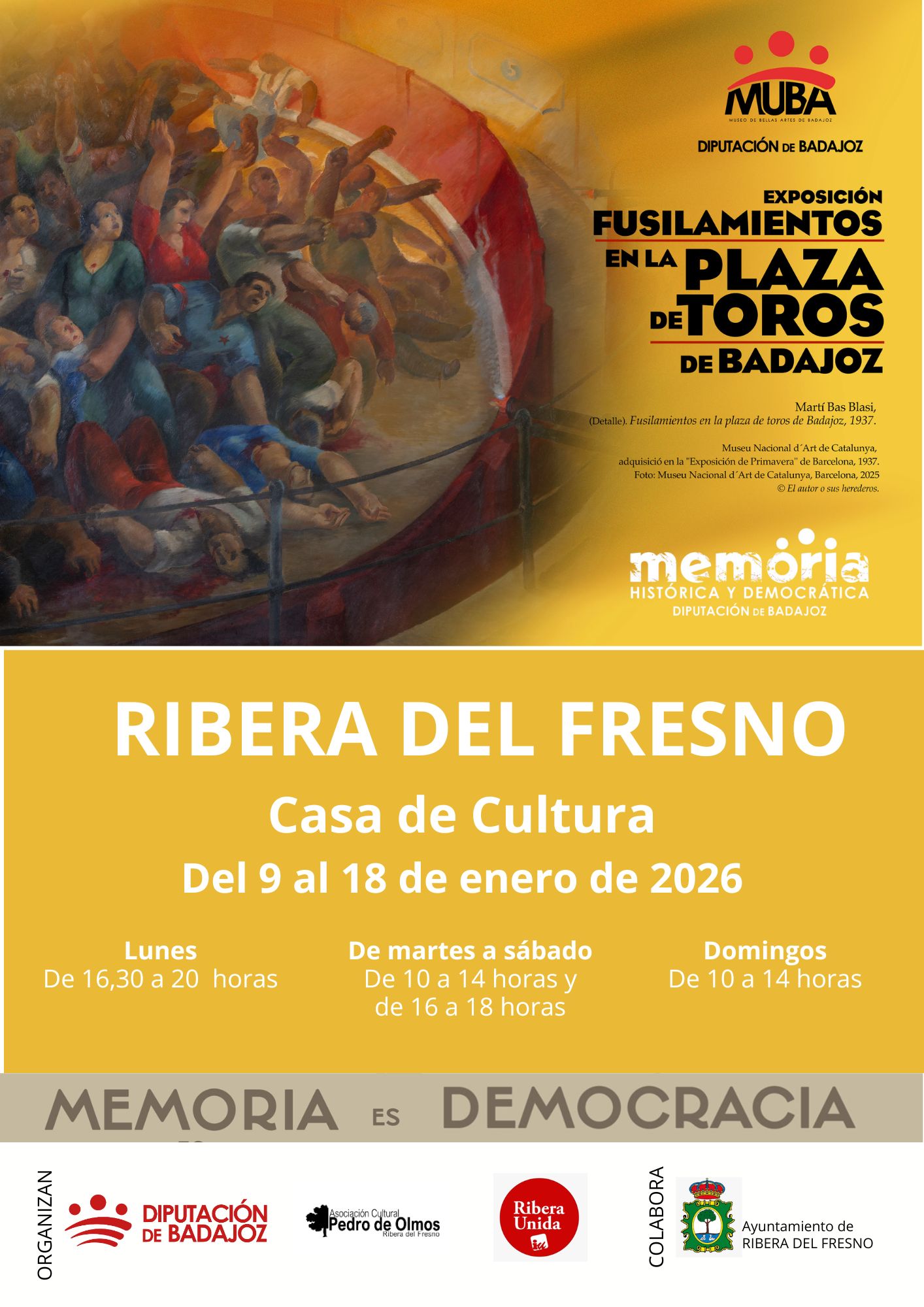 La exposición sobre los fusilamientos de la plaza de toros de Badajoz se expone en Ribera del Fresno