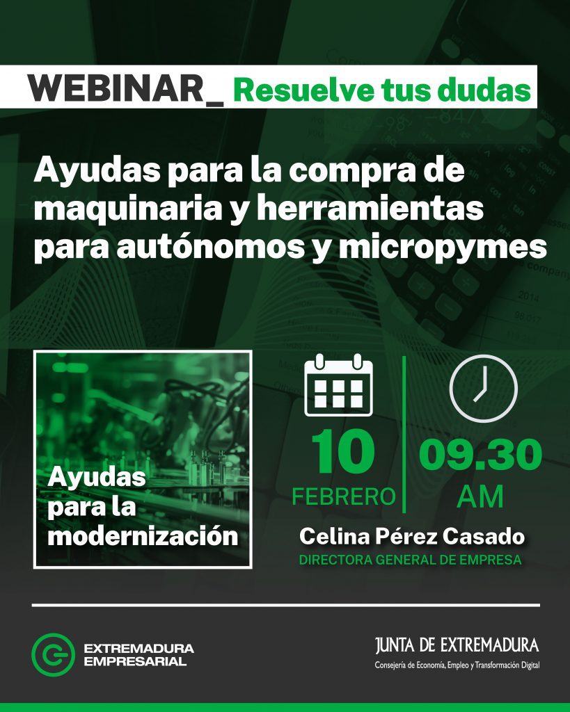 La Junta de Extremadura organiza un webinar informativo sobre ayudas para la modernización empresarial