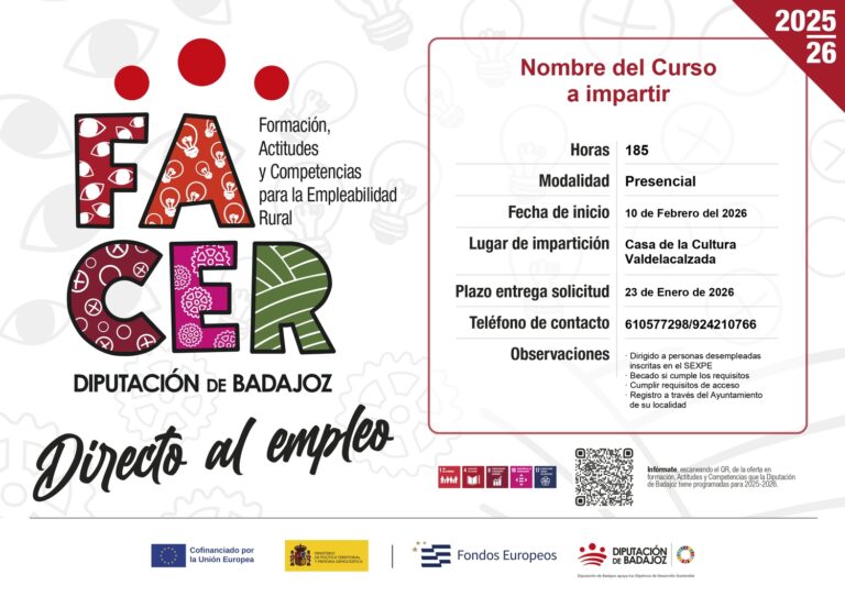 Valdelacalzada acoge una acción formativa del Proyecto FACER de la Diputación de Badajoz basada en gestión de restauración
