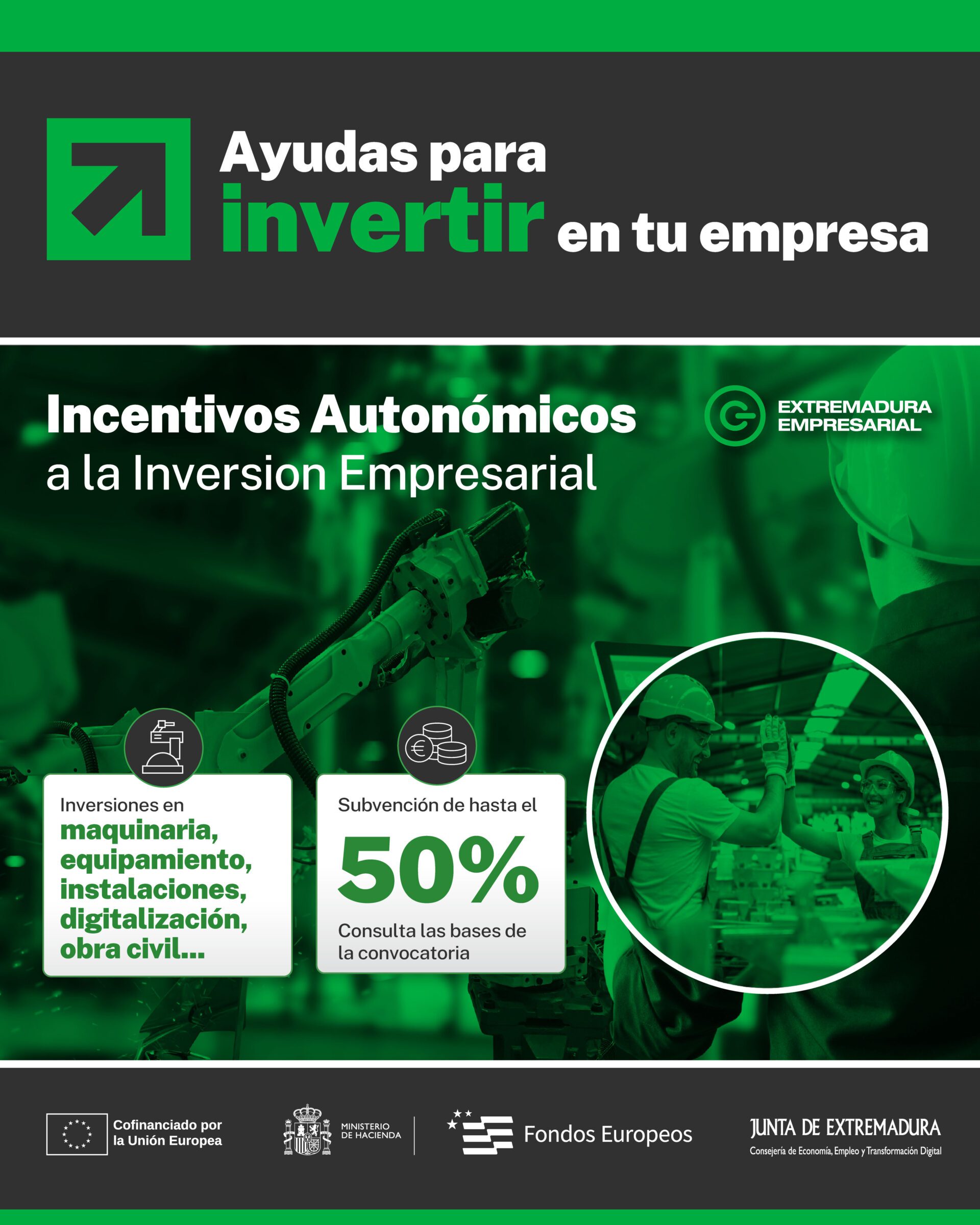 El DOE publica la adjudicación de 5,7 millones de euros en ayudas de Incentivos Autonómicos a la Inversión para 67 empresas extremeñas