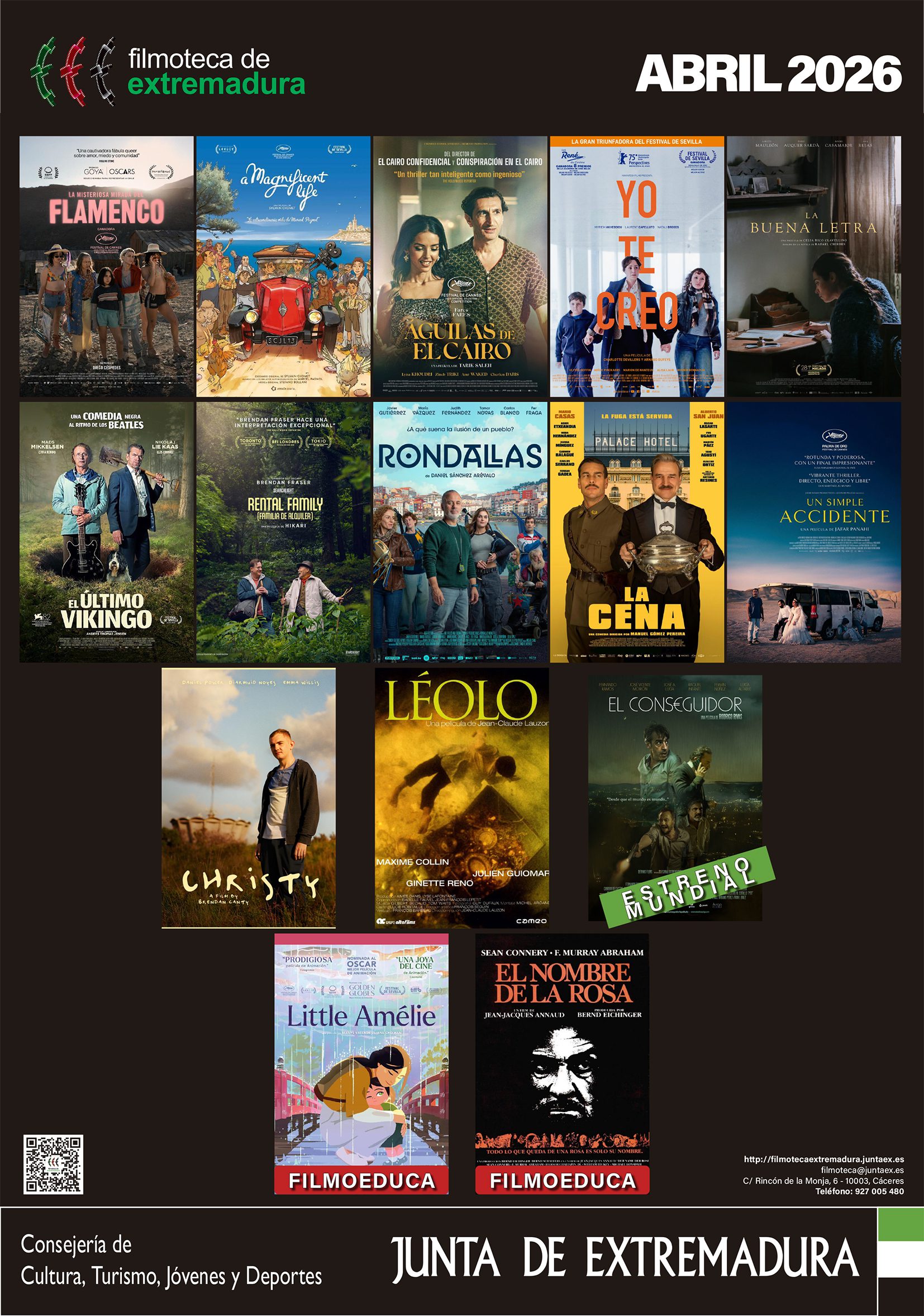 La Filmoteca de Extremadura programa quince películas en seis ciclos durante el mes de abril en sus cuatro sedes