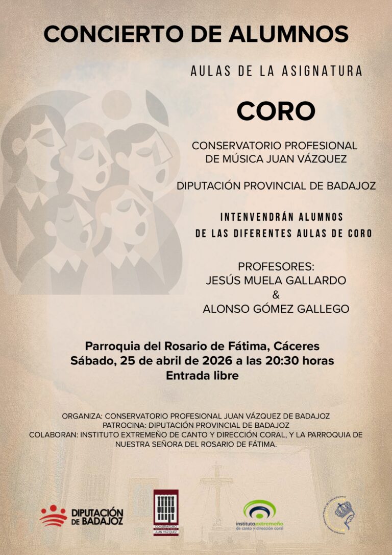 Más de medio centenar de alumnos del Coro del Conservatorio Profesional de Música ‘Juan Vázquez’ ofrecerá un concierto en Cáceres