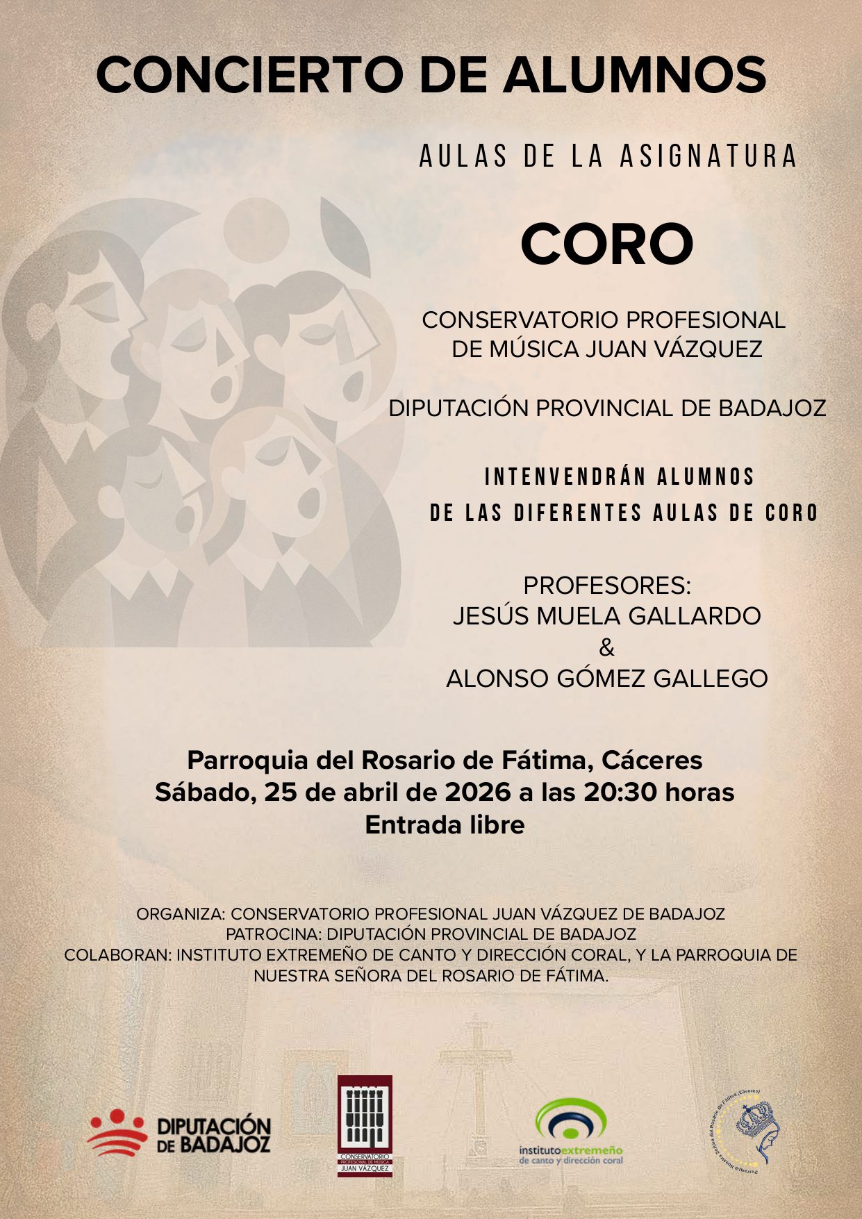 Más de medio centenar de alumnos del Coro del Conservatorio Profesional de Música ‘Juan Vázquez’ ofrecerá un concierto en Cáceres
