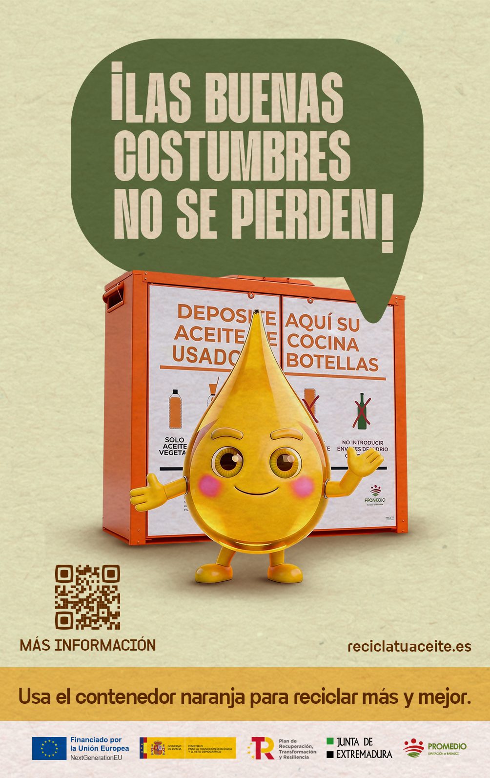 Una campaña informativa de Promedio apuesta por la ‘buena costumbre’ de reciclar el aceite de cocina