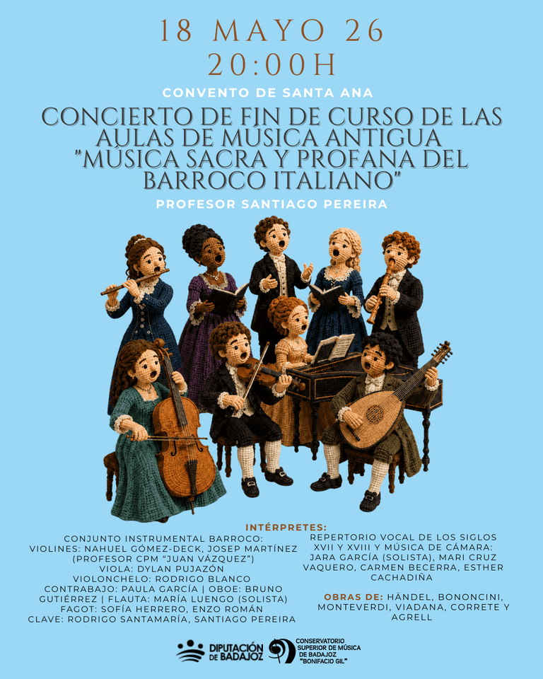 Quince jóvenes músicos del Conservatorio Superior de la Diputación protagonizan un concierto gratuito de música barroca