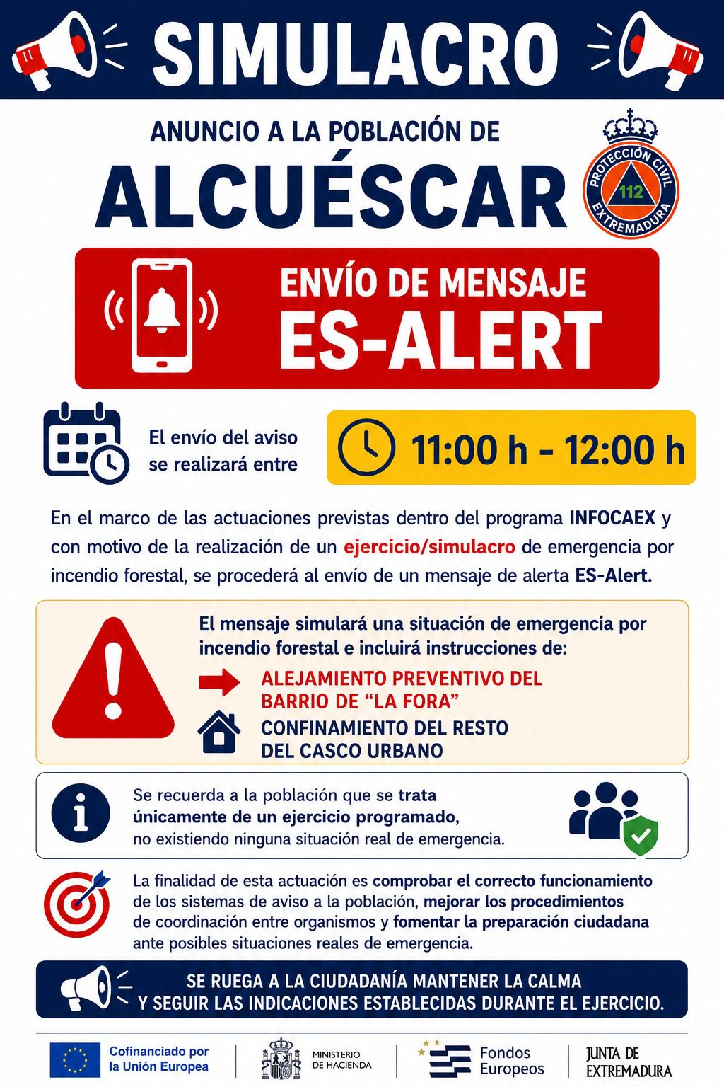 Alcuéscar acogerá un simulacro de incendio forestal con evacuaciones, confinamientos y envío de ES-ALERT