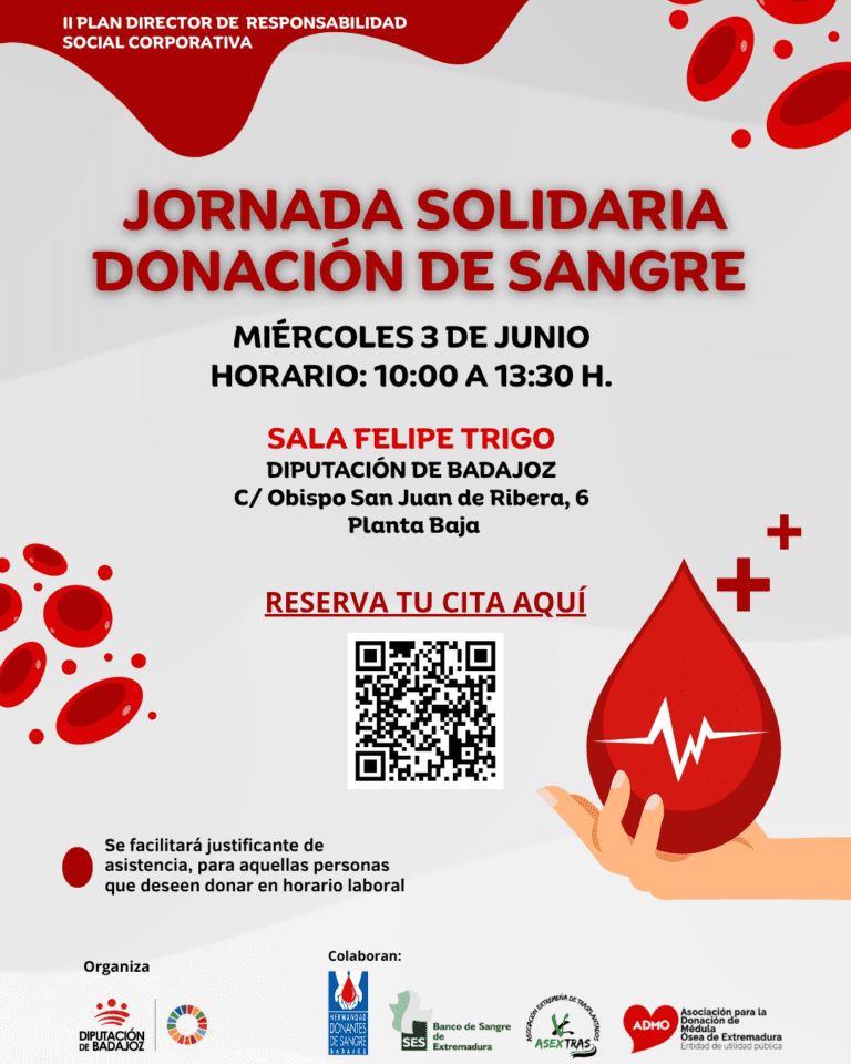 La Diputación de Badajoz organiza una nueva jornada solidaria de donación de sangre para el día 3 de junio