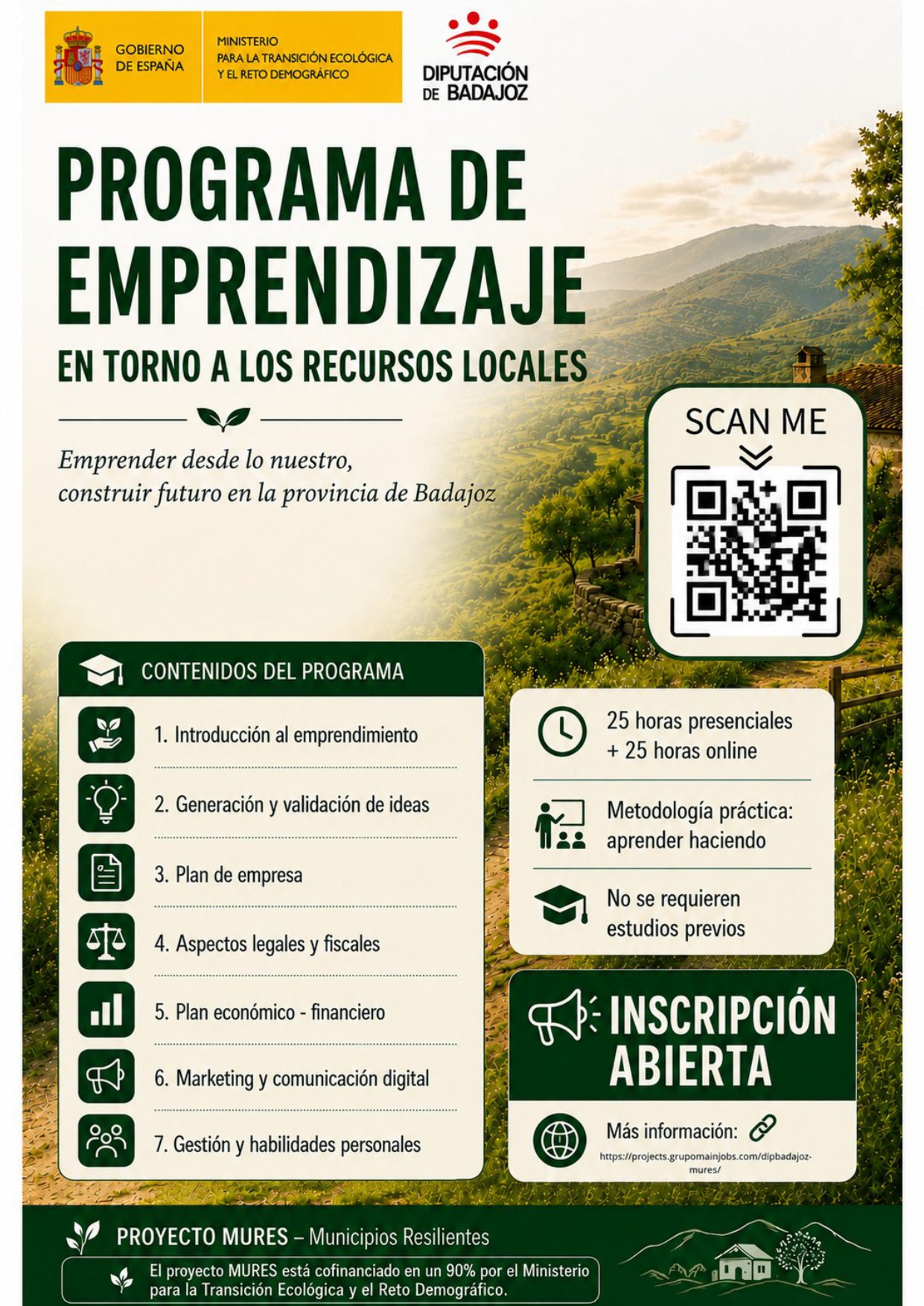 La Diputación de Badajoz lanza una formación en emprendimiento en torno a los recursos locales clave para la reactivación socioeconómica de las zonas forestales de 24 municipios